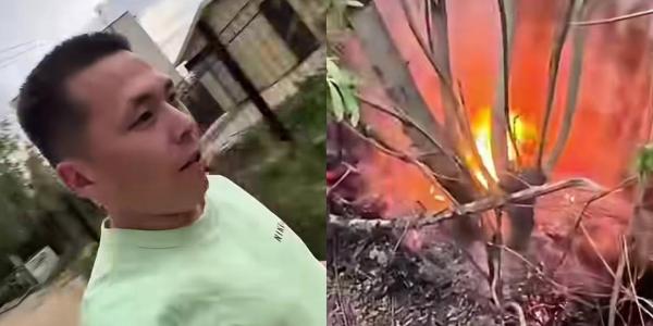 В Якутске блогер потушил пожар, начавшийся из-за обрыва проводов. Пожарные его осудили